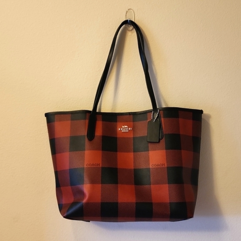 NWT Coach Tote with Buffalo Plaid Print